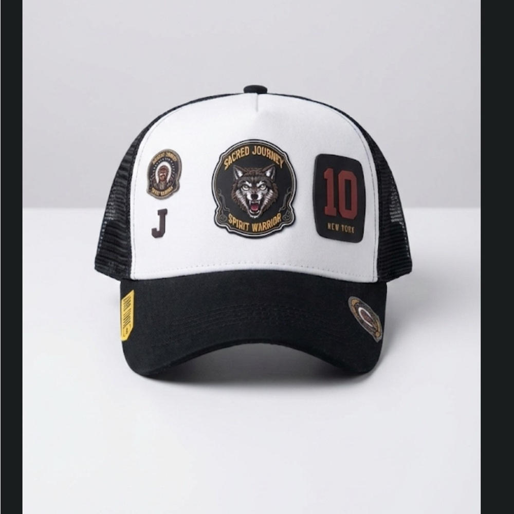 Black and White Men's Cap with Patches
